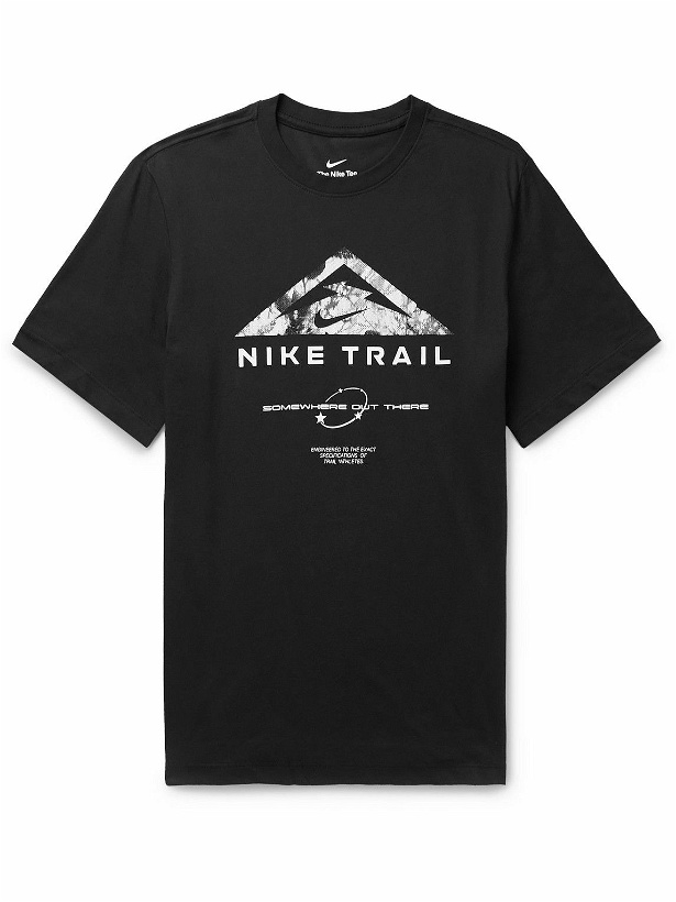 Photo: Nike Running - Logo-Print Cotton-Blend Jersey T-Shirt - Black