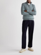 Loro Piana - Suede-Trimmed Cable-Knit Baby Cashmere Half-Zip Sweater - Blue