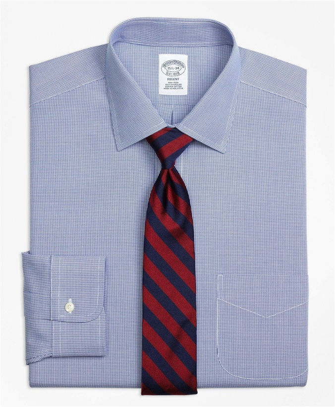 Photo: Brooks Brothers Men's Regent Regular-Fit Dress Shirt, Non-Iron Houndstooth | Blue