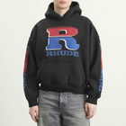 Rhude Men's Split Petrol Logo Hoodie in Vintage Black/Red/Blue