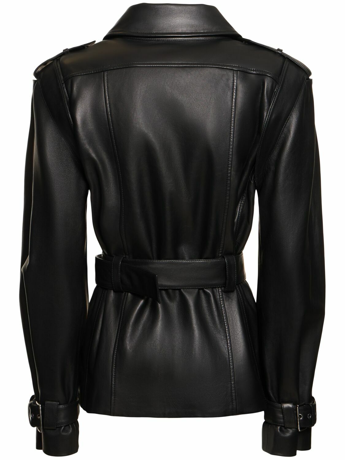 ジャケット A FERRETTI Woman Jacket Black 05146639 555 ALBERTA FERRETTI Belted Leather Jacket Alberta Ferretti