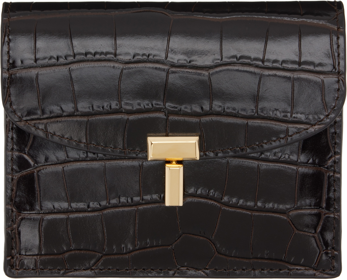 TOTEME Brown T-Lock Croco-Embossed Card Holder