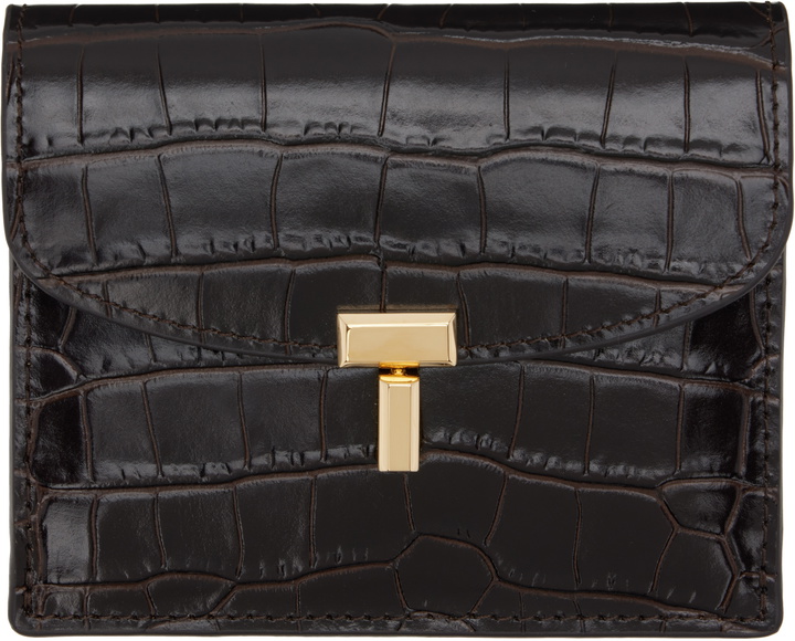 Photo: TOTEME Brown T-Lock Croco-Embossed Card Holder