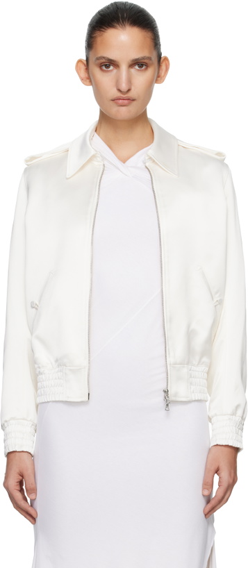 Photo: AARON ESH Off-White Satin Blouson Flight Jacket