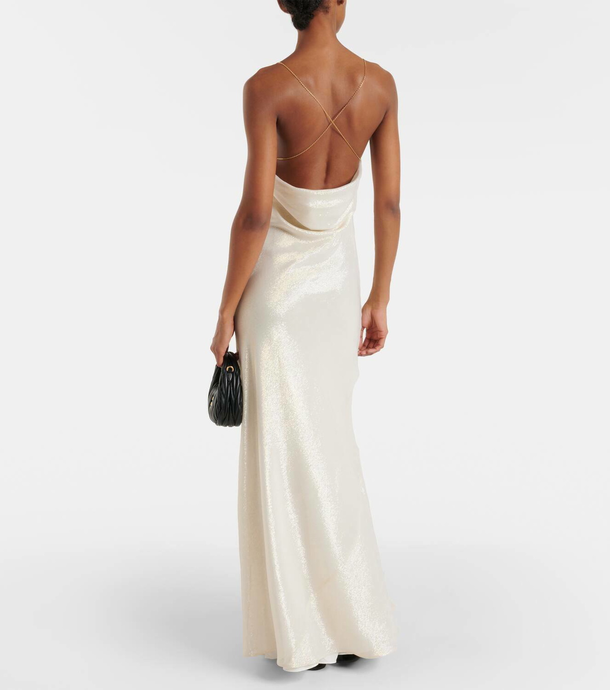 Miu Miu Logo silk-blend lam gown Miu Miu Miu Miu Logo silk-blend lam gown Miu Miu