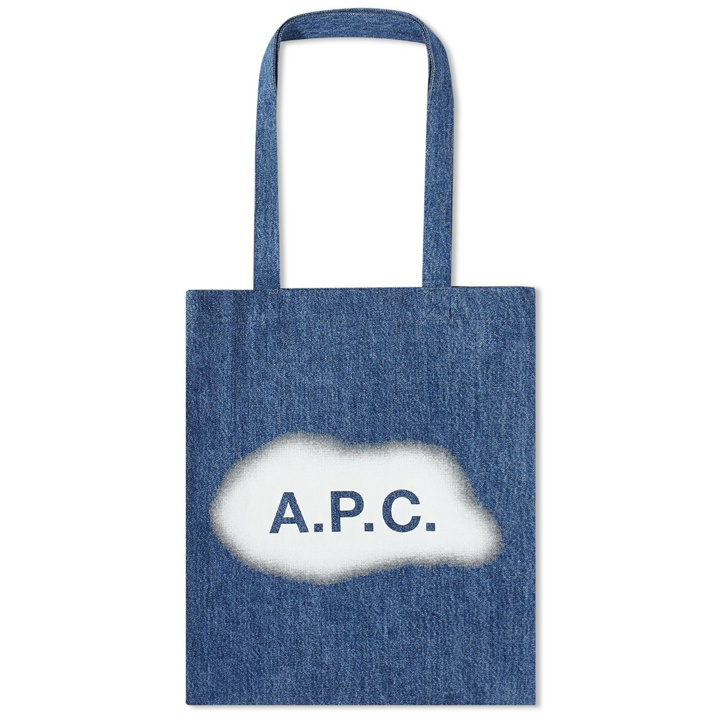 Photo: A.P.C. Men's Spray Logo Lou Tote Bag in Washed Indigo