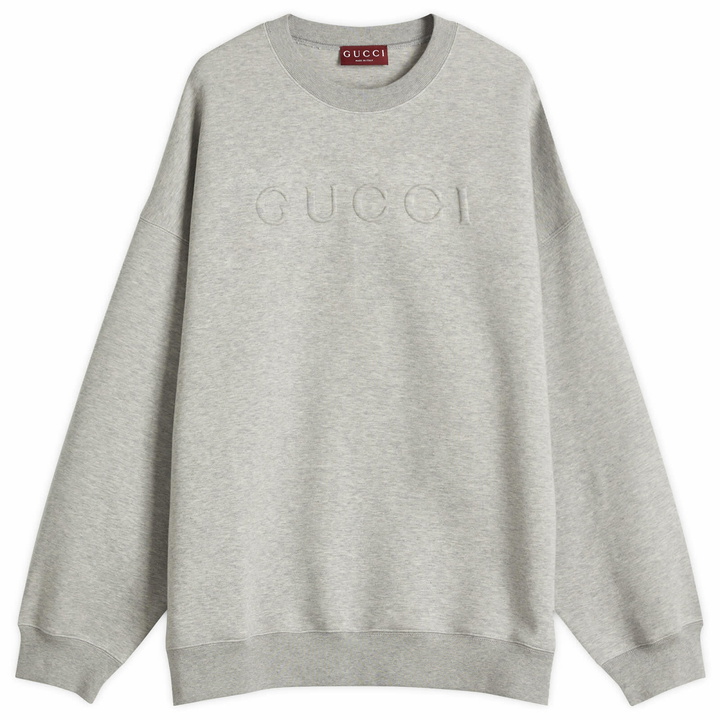 Photo: Gucci Men's Embossed Logo Sweatshirt in Grey Melange/Mix