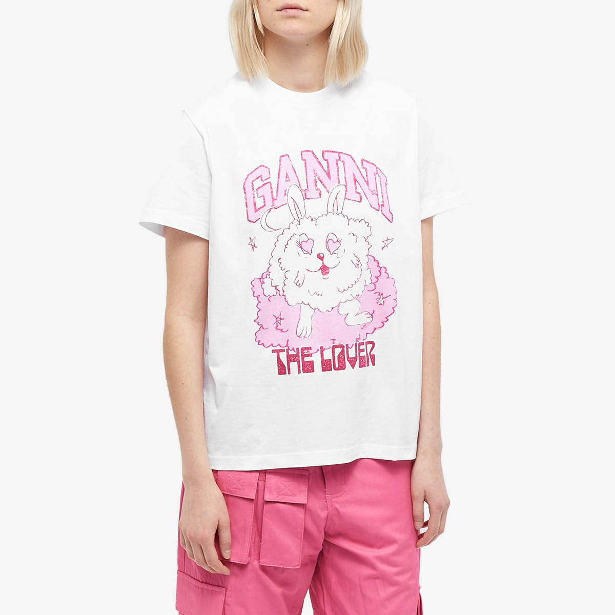 ☆韓国の人気☆【GANNI】☆RELAXED LOVE BUNNY T-SHIRT(W)☆ GANNI Women's Love Bunny Relaxed T-shirt in Bright White GANNI