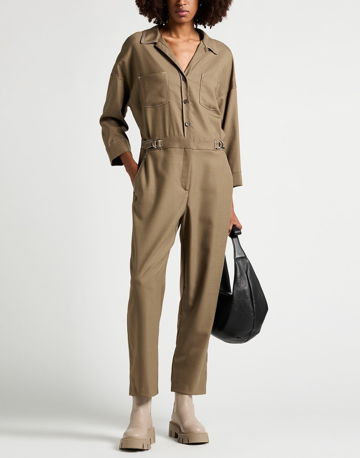 Maje Womens Jumpsuit Khaki