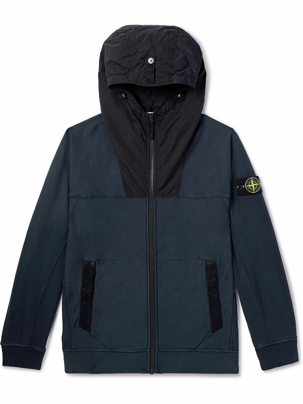 Photo: Stone Island - Shell-Trimmed Cotton-Jersey Zip-Up Hoodie - Blue
