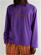 Acne Studios - Edvard Munch The Scream Printed Embroidered Cotton-Blend Jersey T-Shirt - Purple