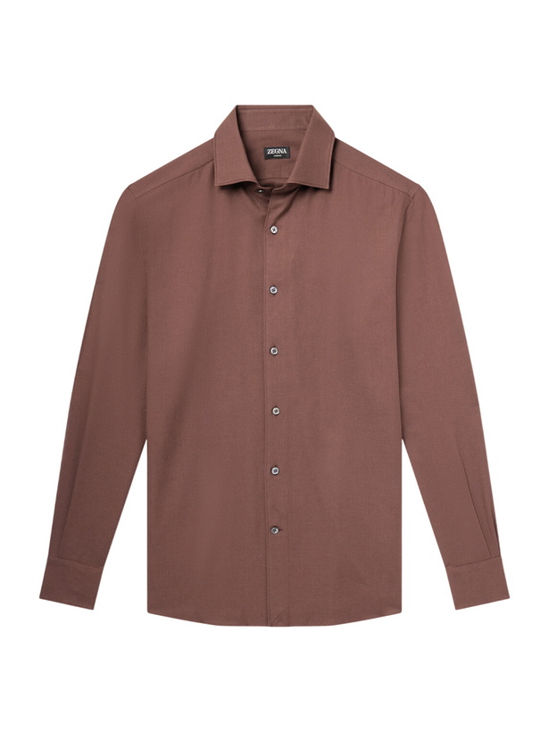 Photo: Zegna - Cotton and Cashmere-Blend Twill Shirt - Brown