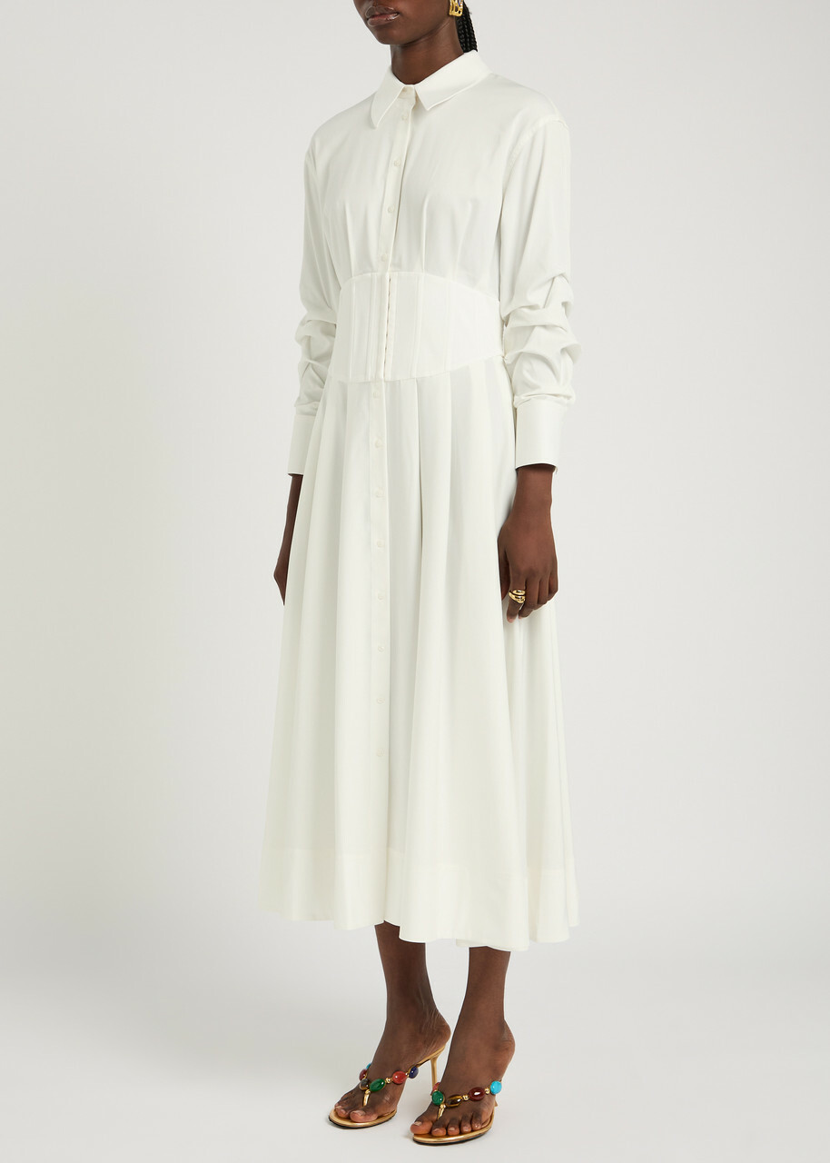 Alice + Olivia Edie Corset Jersey Midi Shirt Dress White