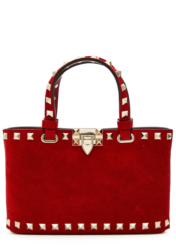 Photo: Valentino Rockstud Mini Suede Tote bag - Red - One Size