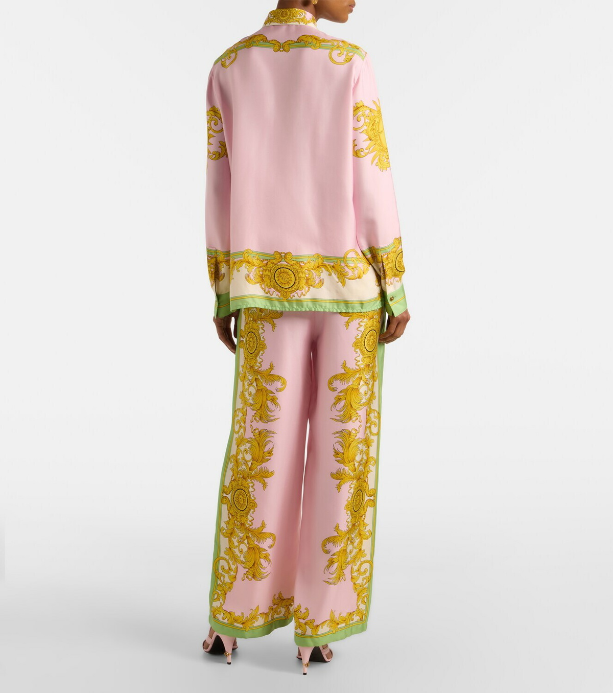 Versace Printed silk twill wide-leg pants