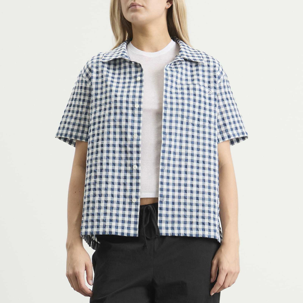 DUNST Women's Holiday Checked Shirt in Navy Check