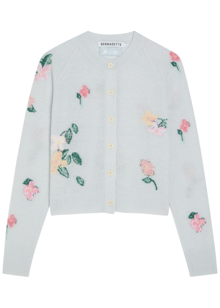 Bernadette Clemence Floral Wool-blend Cardigan Blue