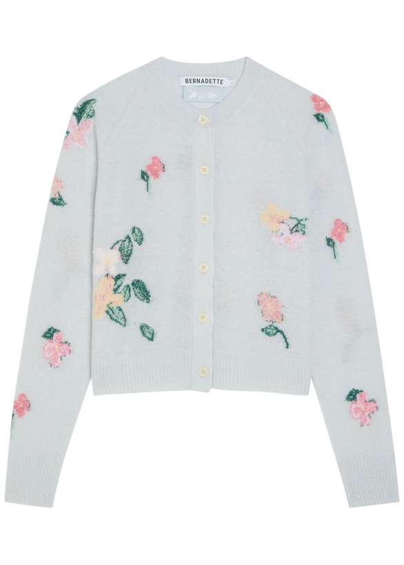 Photo: Bernadette Clemence Floral Wool-blend Cardigan Blue