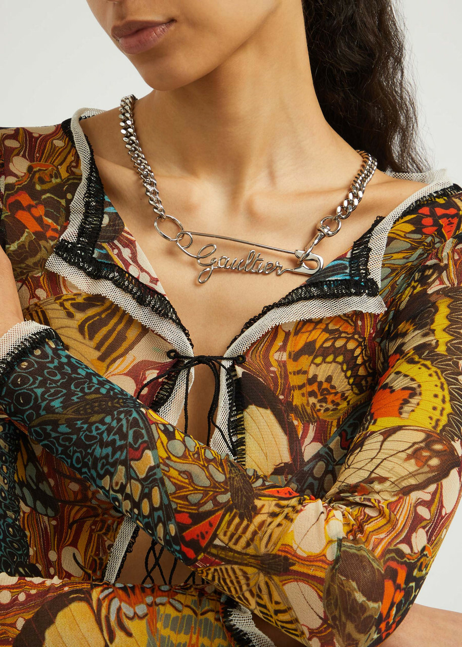 Jean Paul Gaultier Safety Pin Chain Necklace - Silver - One Size