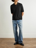 SAINT LAURENT - Cassandre Logo-Embroidered Wool Polo Shirt - Black