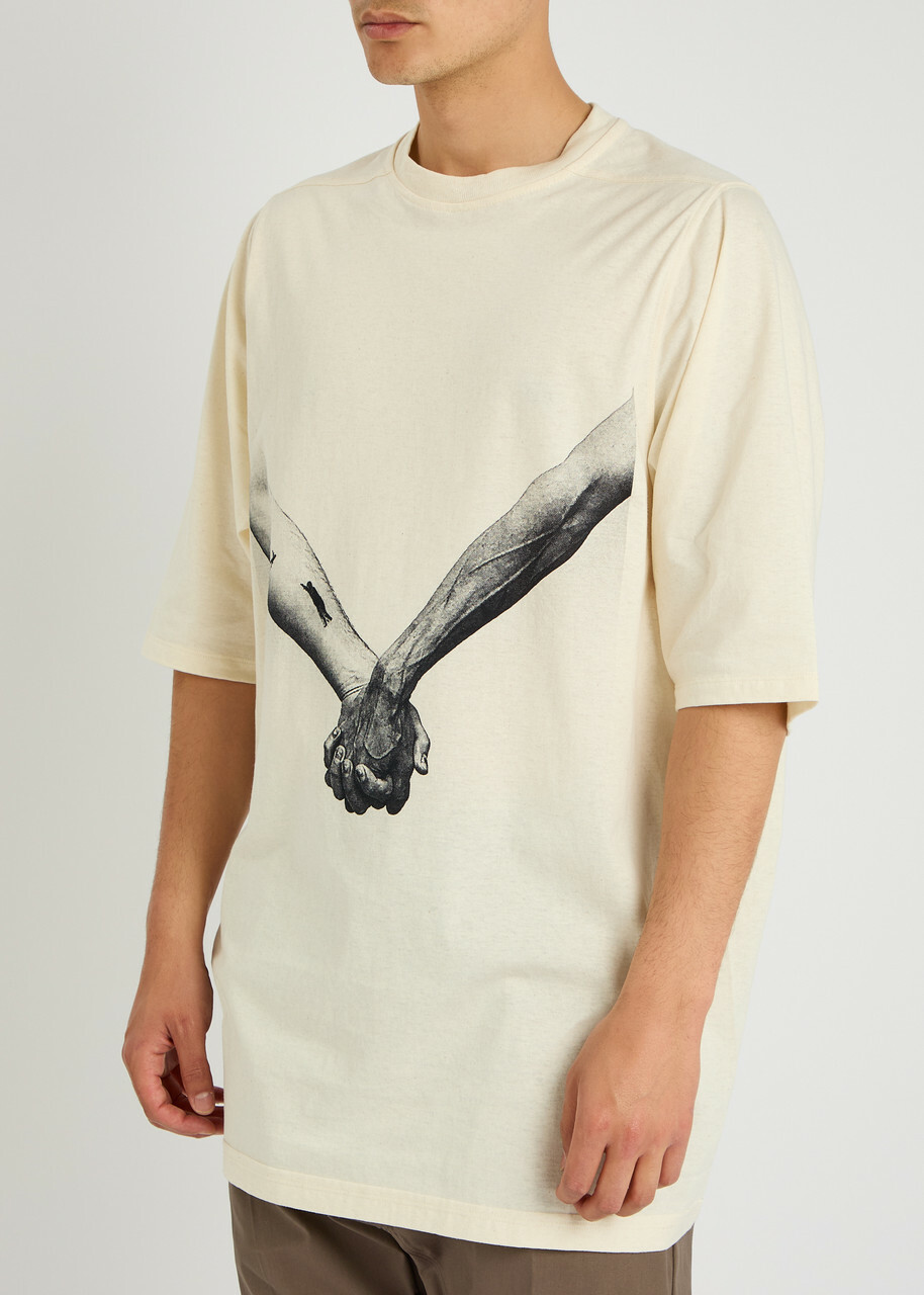 Rick Owens Jumbo Printed Cotton T-shirt Cream Rick Owens Rick Owens Jumbo Printed Cotton T-shirt Cream Rick Owens