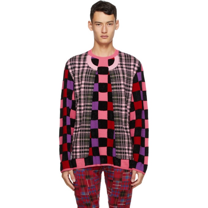 Photo: Comme des Garcons Homme Plus Multicolor Multi-Fabric Check Crewneck Sweater
