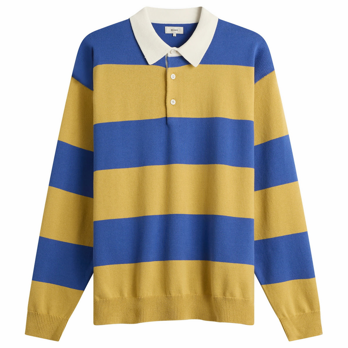 BEAMS Men's 7 Gauge Stripe Knit Rugby Shirt in Yellow