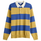 BEAMS Men's 7 Gauge Stripe Knit Rugby Shirt in Yellow