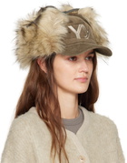 OPEN YY Khaki & Beige Faux Fur Corduroy Earflap Cap