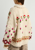 Free People Rosebud Embroidered Cotton-blend Cardigan Beige
