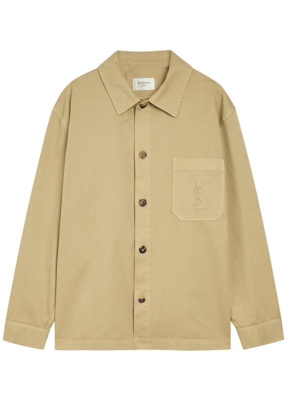 Photo: Saint Laurent Logo-embroidered Twill Overshirt Beige