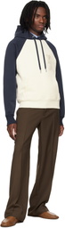 AMI Paris Off-White & Blue Cotton Knitted Ami de Coeur Hoodie