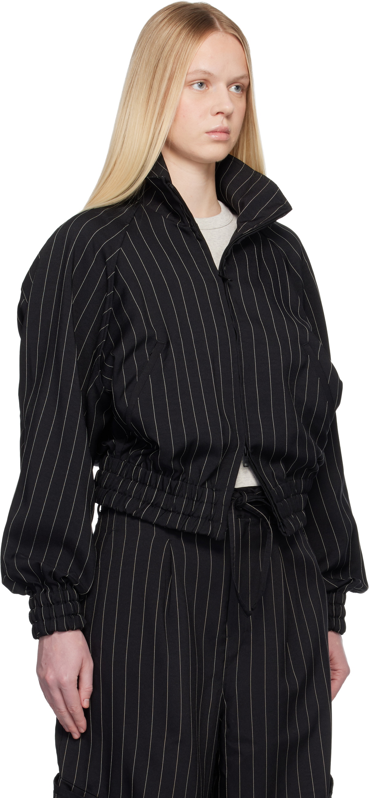 Y-3 Black Pinstripe Sport Uniform Blouson Jacket