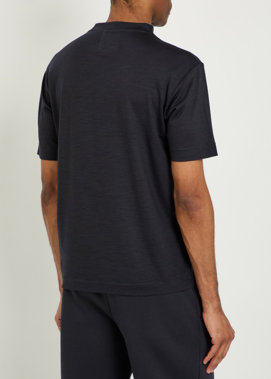 Emporio Armani Logo-embroidered Wool T-shirt Navy