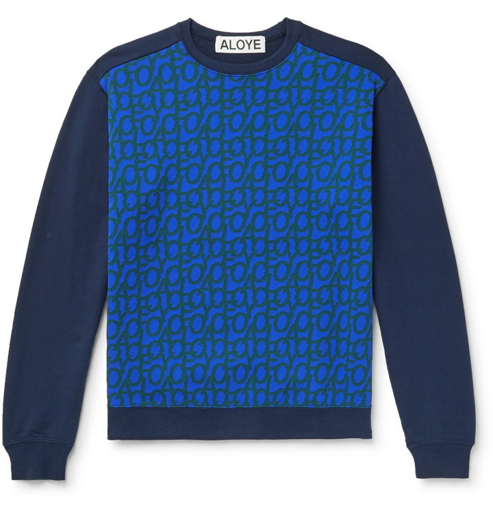 Photo: Aloye - Jacquard-Panelled Loopback Cotton-Jersey Sweatshirt - Blue