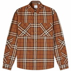 Burberry Men's Button Down Coulsdon Check Shirt in Dark Birch Brown