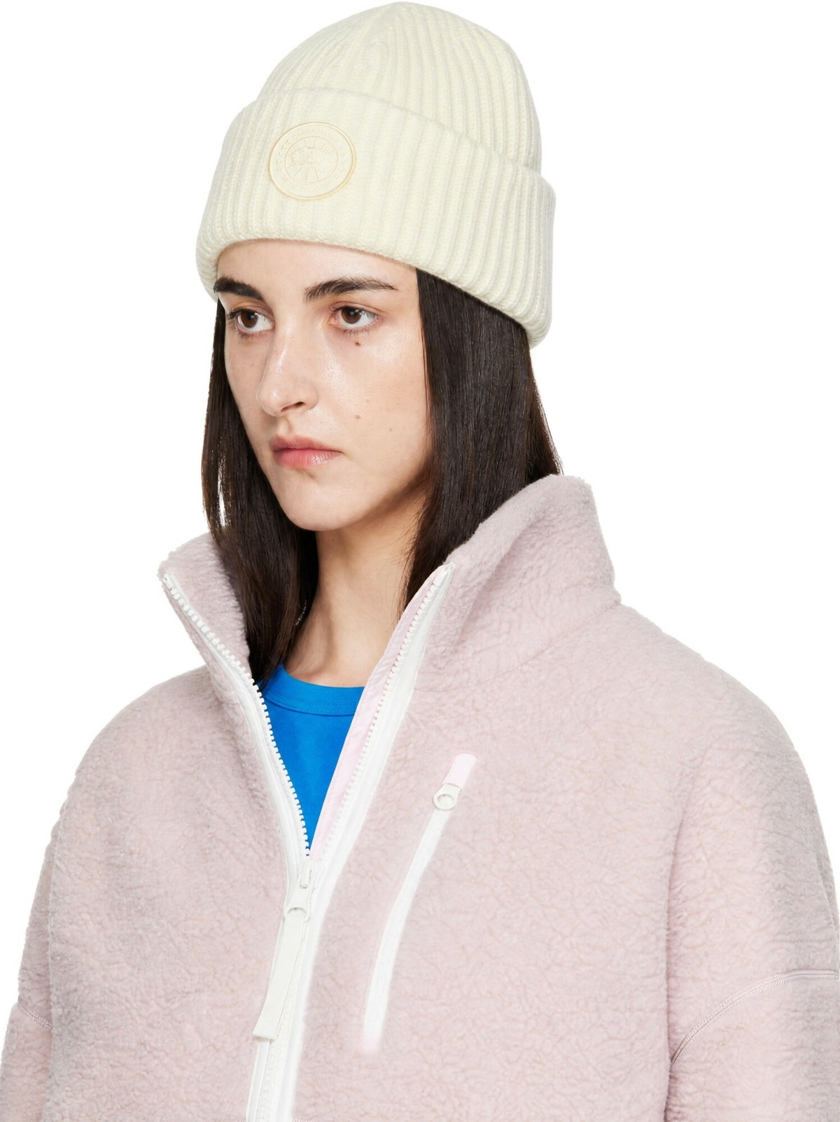 Canada Goose Off-White Cashmere Blend Double Fold Beanie