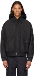 Hugo Black Pointed Collar Leather Bomber Jacket