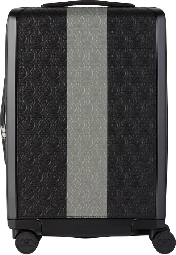Photo: Ferragamo Black Embossed Gancini Trolley Suitcase