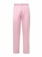 Officine Générale - Nicolas Straight-Leg Belted Satin Suit Trousers - Pink