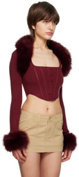 Danielle Guizio Burgundy Cropped Faux-Fur Bolero