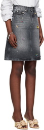 Marc Jacobs Black Gem A-Line Denim Midi Skirt
