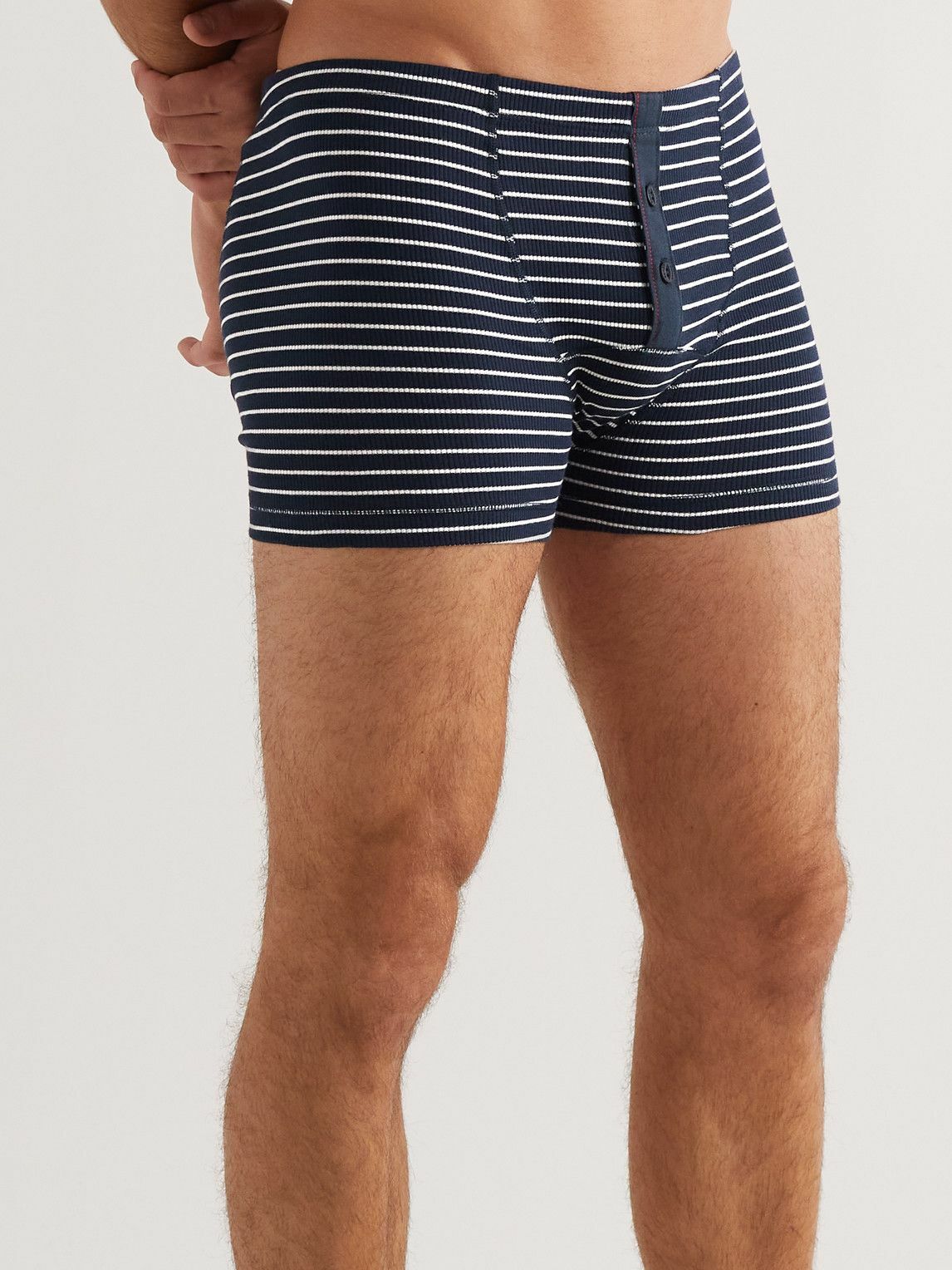 Hemen Biarritz - Albar Striped Ribbed Organic Stretch-Cotton Boxer Briefs - Blue