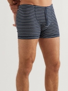 Hemen Biarritz - Albar Striped Ribbed Organic Stretch-Cotton Boxer Briefs - Blue