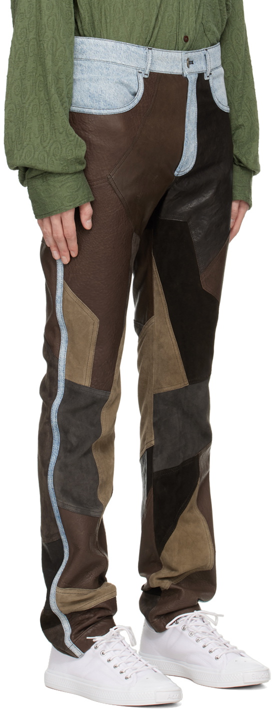 Acne Studios Brown Patchwork Leather Pants