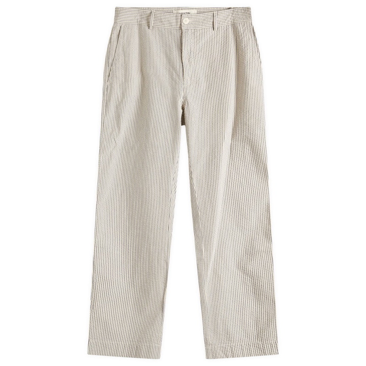 Photo: Kestin Men's Aberlour Seersucker Trousers in Ecru/Blue Stripe