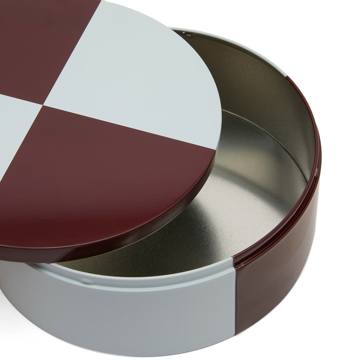 HAY Tin Container - Round in Burgundy/Ice Blue 