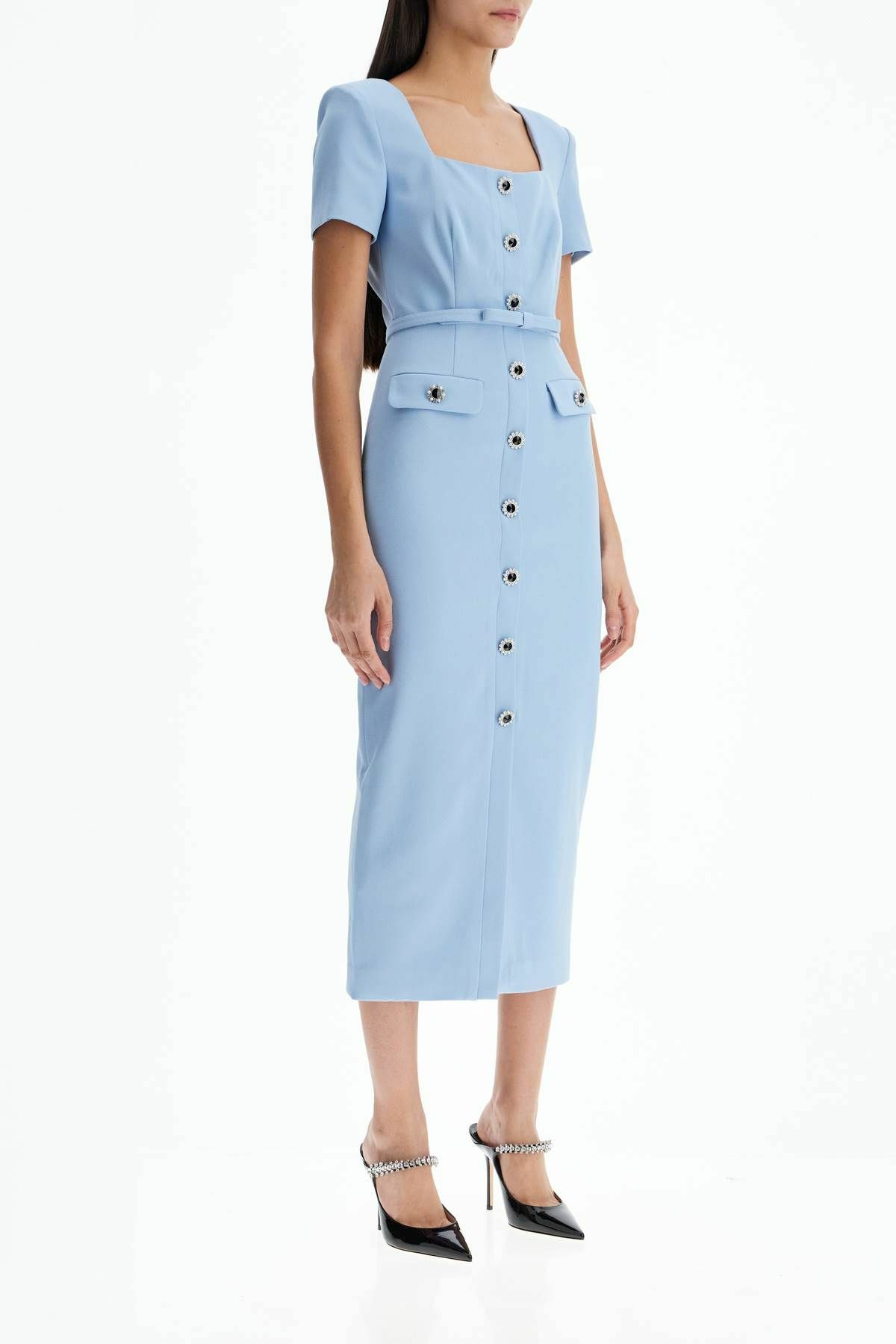 light blue self portrait dress self-portrait Pearl Trim Knit Mini Dress in Blue