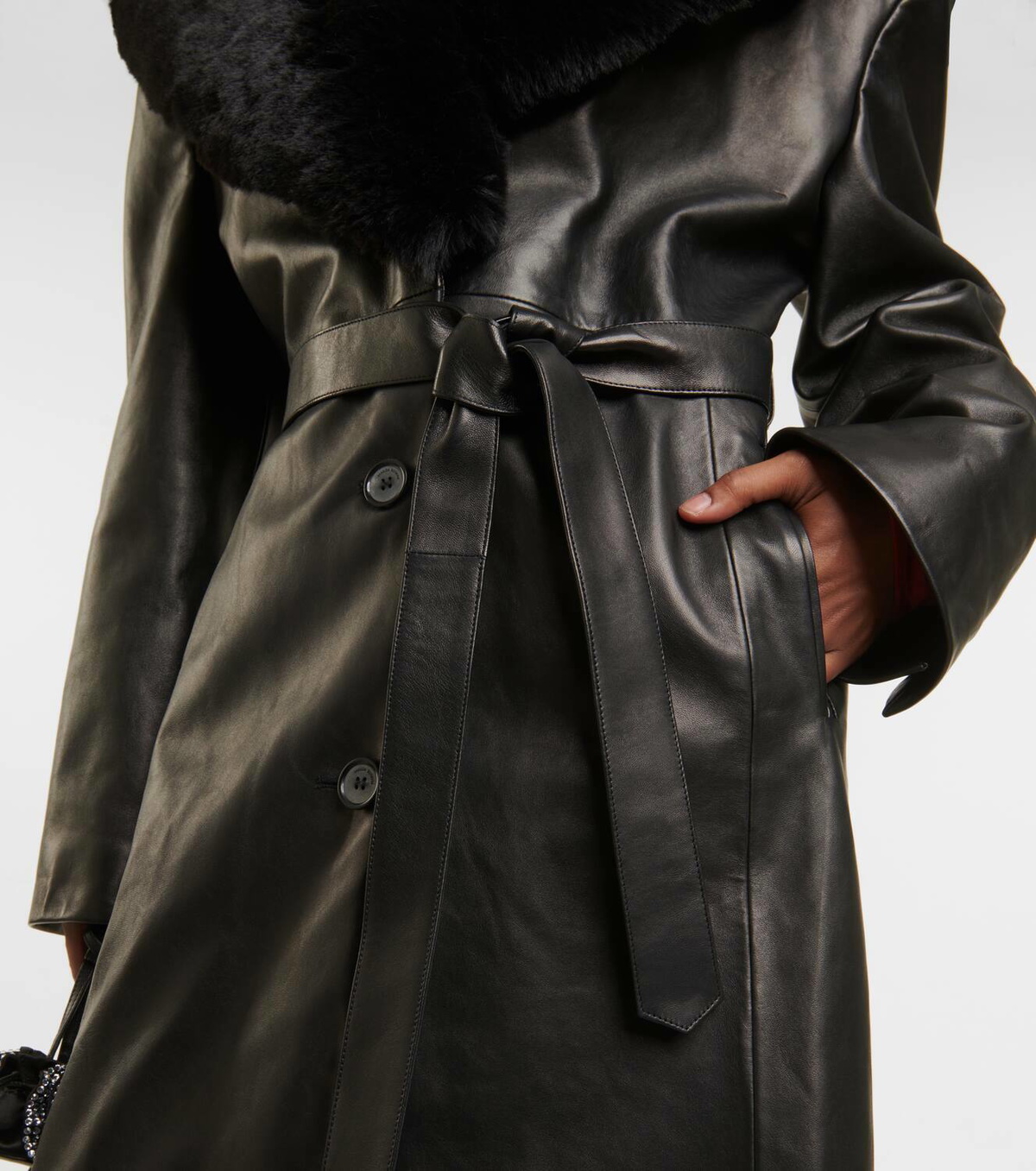 Magda Butrym Faux fur-trimmed leather coat Magda Butrym
