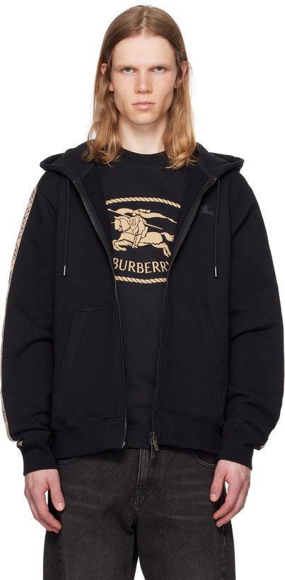 Photo: Burberry Black Check Trim Cotton Zip Hoodie